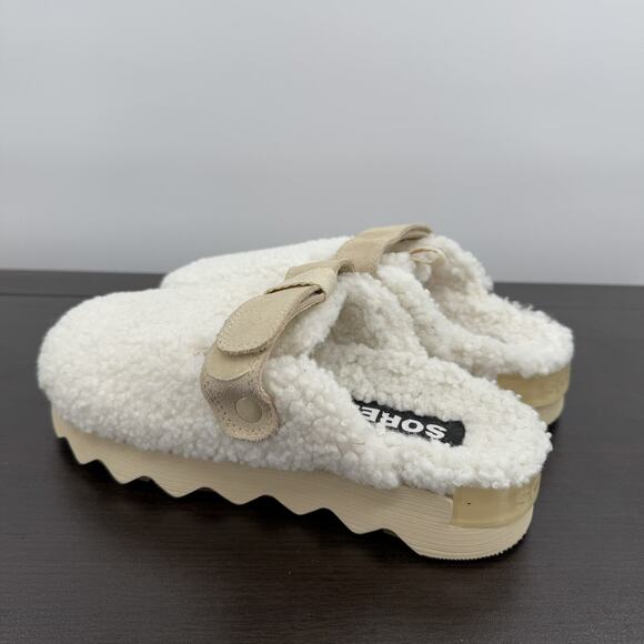 SOREL VIIBE Clog Cozy Womens Size 8 Bleached Ceramic Sherpa Fuzzy Slip On NWOB